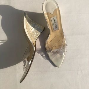 Jimmy Choo White mother of pearl wedge sandals
